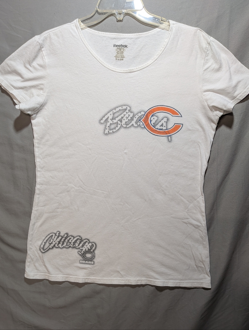 Reebok Brand White Scoop Neck Chicago Bears T-shirt Women's Sz XL 100% Cotton